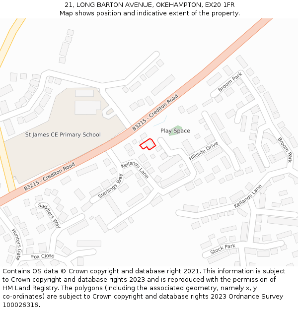 21, LONG BARTON AVENUE, OKEHAMPTON, EX20 1FR: Location map and indicative extent of plot