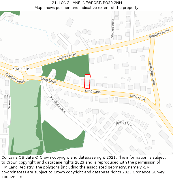21, LONG LANE, NEWPORT, PO30 2NH: Location map and indicative extent of plot