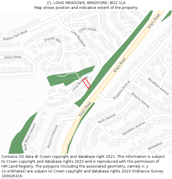 21, LONG MEADOWS, BRADFORD, BD2 1LA: Location map and indicative extent of plot