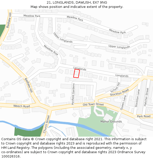 21, LONGLANDS, DAWLISH, EX7 9NG: Location map and indicative extent of plot