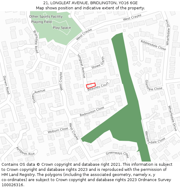 21, LONGLEAT AVENUE, BRIDLINGTON, YO16 6GE: Location map and indicative extent of plot