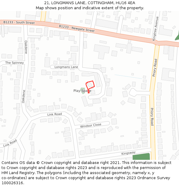 21, LONGMANS LANE, COTTINGHAM, HU16 4EA: Location map and indicative extent of plot