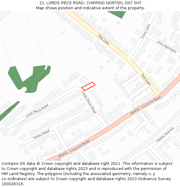 21, LORDS PIECE ROAD, CHIPPING NORTON, OX7 5HT: Location map and indicative extent of plot