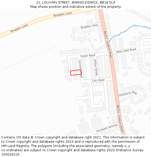 21, LOUVAIN STREET, BARNOLDSWICK, BB18 5LA: Location map and indicative extent of plot