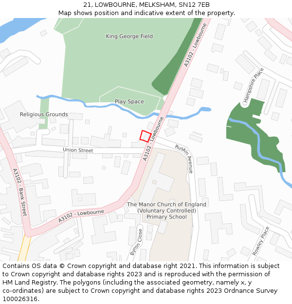 21, LOWBOURNE, MELKSHAM, SN12 7EB: Location map and indicative extent of plot