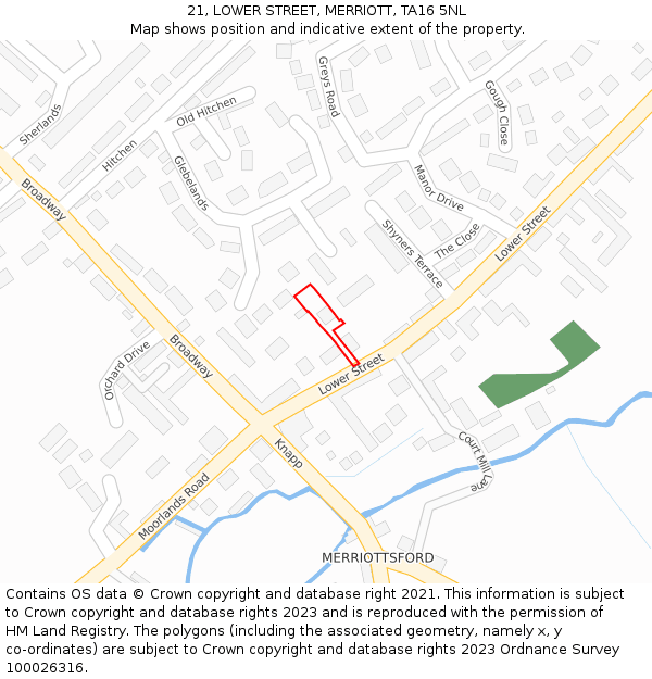 21, LOWER STREET, MERRIOTT, TA16 5NL: Location map and indicative extent of plot