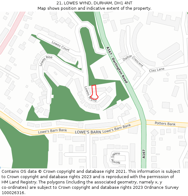 21, LOWES WYND, DURHAM, DH1 4NT: Location map and indicative extent of plot