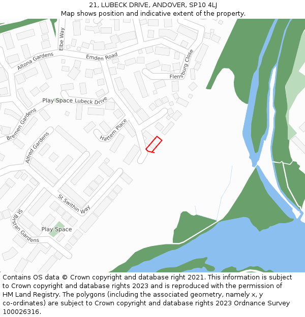 21, LUBECK DRIVE, ANDOVER, SP10 4LJ: Location map and indicative extent of plot
