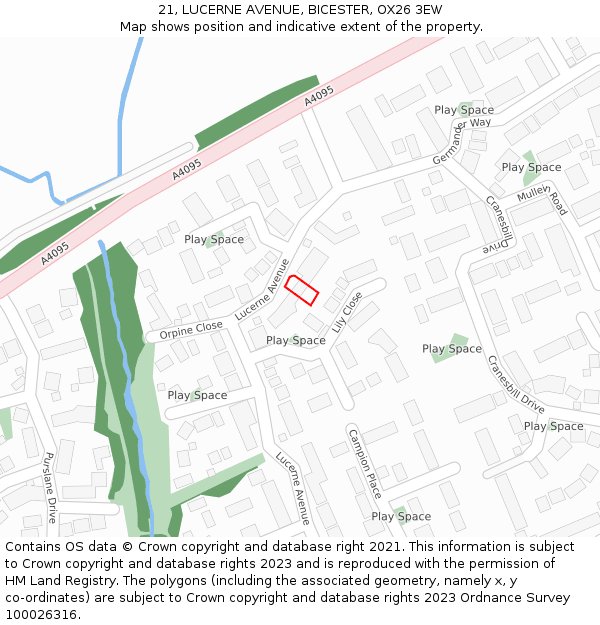 21, LUCERNE AVENUE, BICESTER, OX26 3EW: Location map and indicative extent of plot