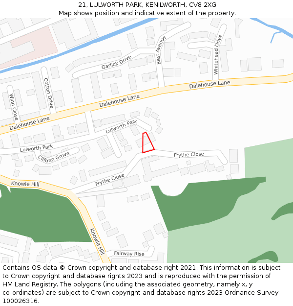 21, LULWORTH PARK, KENILWORTH, CV8 2XG: Location map and indicative extent of plot