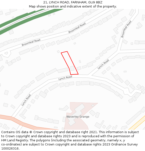 21, LYNCH ROAD, FARNHAM, GU9 8BZ: Location map and indicative extent of plot