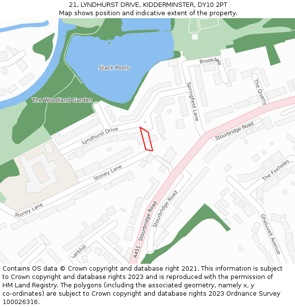 21, LYNDHURST DRIVE, KIDDERMINSTER, DY10 2PT: Location map and indicative extent of plot