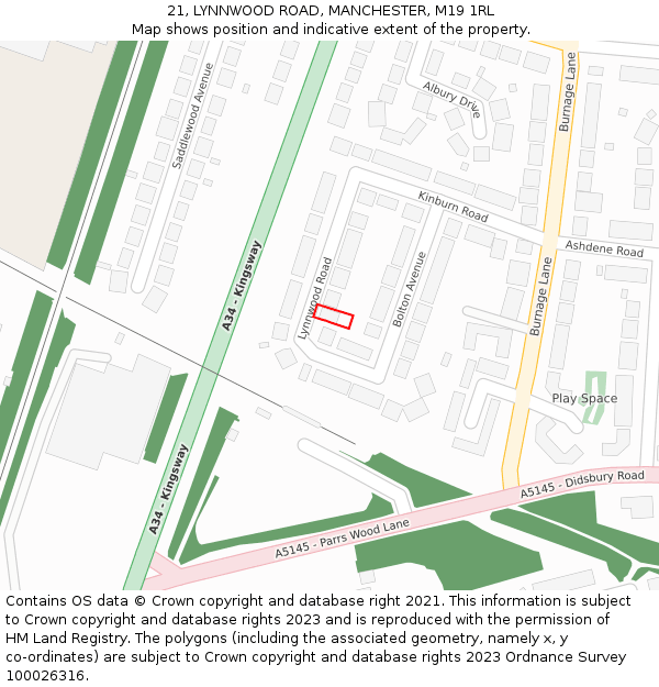 21, LYNNWOOD ROAD, MANCHESTER, M19 1RL: Location map and indicative extent of plot