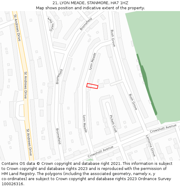 21, LYON MEADE, STANMORE, HA7 1HZ: Location map and indicative extent of plot