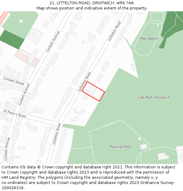 21, LYTTELTON ROAD, DROITWICH, WR9 7AA: Location map and indicative extent of plot