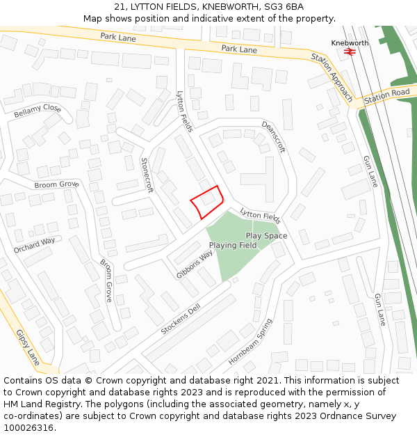 21, LYTTON FIELDS, KNEBWORTH, SG3 6BA: Location map and indicative extent of plot