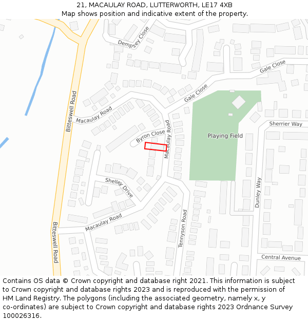 21, MACAULAY ROAD, LUTTERWORTH, LE17 4XB: Location map and indicative extent of plot