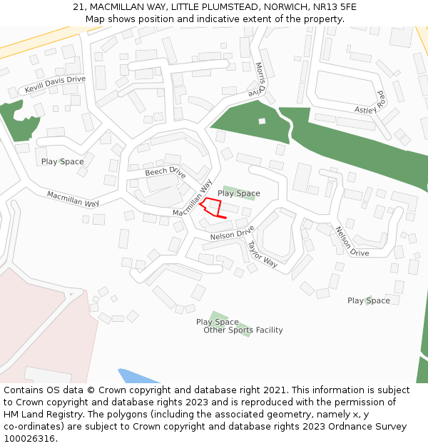 21, MACMILLAN WAY, LITTLE PLUMSTEAD, NORWICH, NR13 5FE: Location map and indicative extent of plot