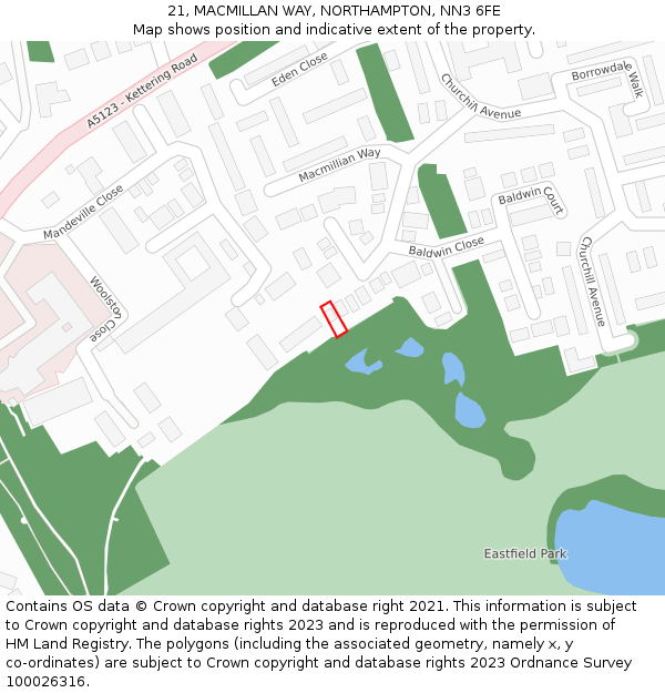 21, MACMILLAN WAY, NORTHAMPTON, NN3 6FE: Location map and indicative extent of plot