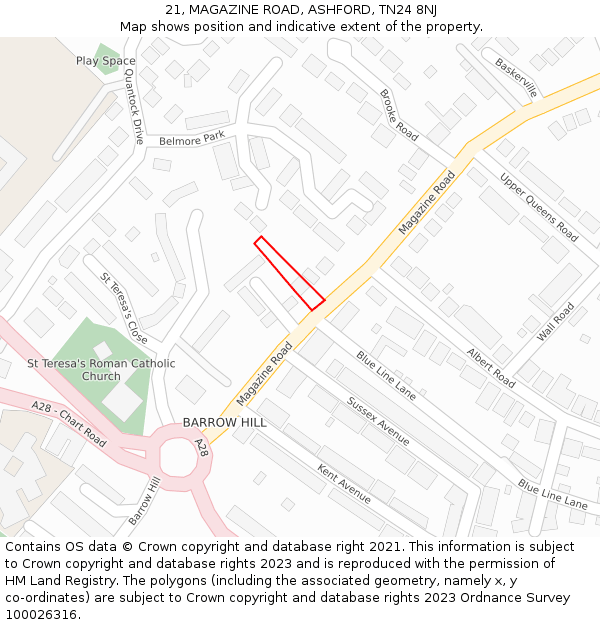 21, MAGAZINE ROAD, ASHFORD, TN24 8NJ: Location map and indicative extent of plot