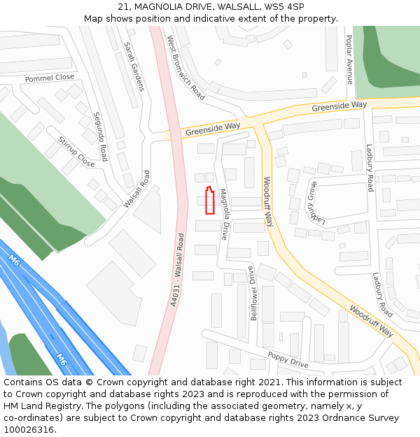 21, MAGNOLIA DRIVE, WALSALL, WS5 4SP: Location map and indicative extent of plot
