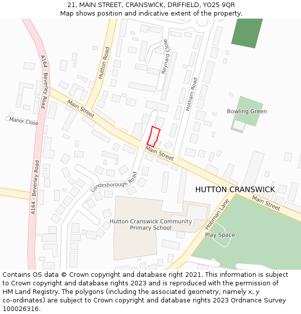 21, MAIN STREET, CRANSWICK, DRIFFIELD, YO25 9QR: Location map and indicative extent of plot