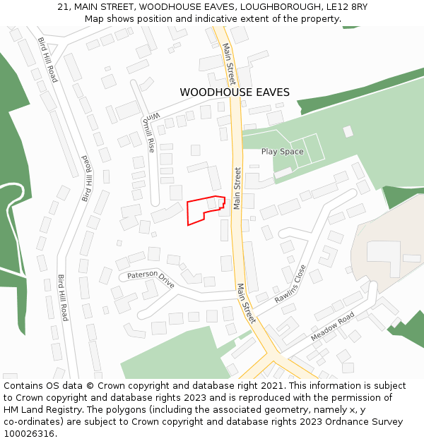 21, MAIN STREET, WOODHOUSE EAVES, LOUGHBOROUGH, LE12 8RY: Location map and indicative extent of plot