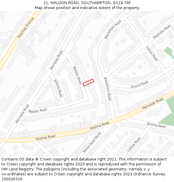 21, MALDON ROAD, SOUTHAMPTON, SO19 7AF: Location map and indicative extent of plot