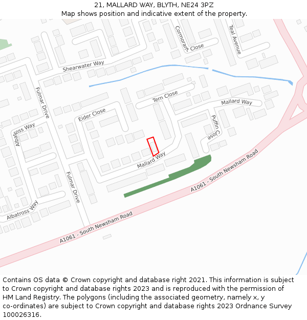 21, MALLARD WAY, BLYTH, NE24 3PZ: Location map and indicative extent of plot