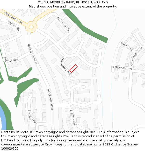 21, MALMESBURY PARK, RUNCORN, WA7 1XD: Location map and indicative extent of plot