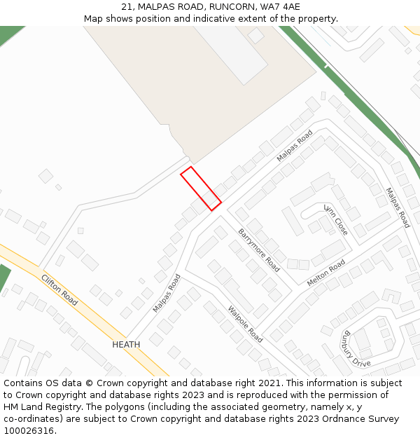 21, MALPAS ROAD, RUNCORN, WA7 4AE: Location map and indicative extent of plot