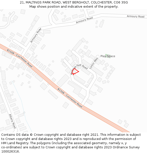 21, MALTINGS PARK ROAD, WEST BERGHOLT, COLCHESTER, CO6 3SG: Location map and indicative extent of plot