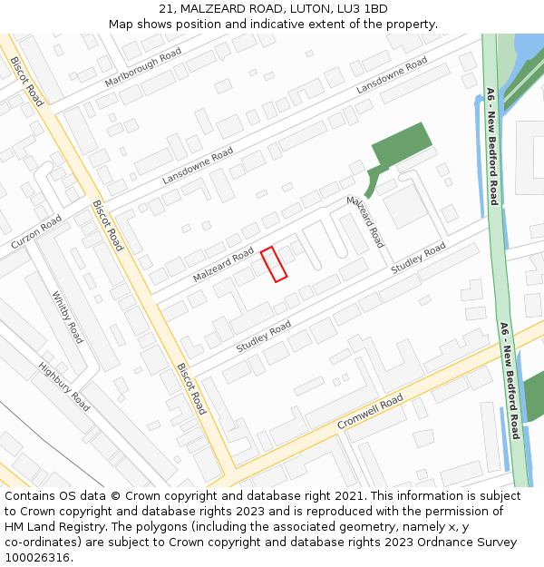 21, MALZEARD ROAD, LUTON, LU3 1BD: Location map and indicative extent of plot