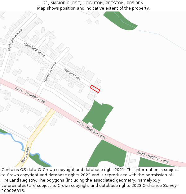 21, MANOR CLOSE, HOGHTON, PRESTON, PR5 0EN: Location map and indicative extent of plot