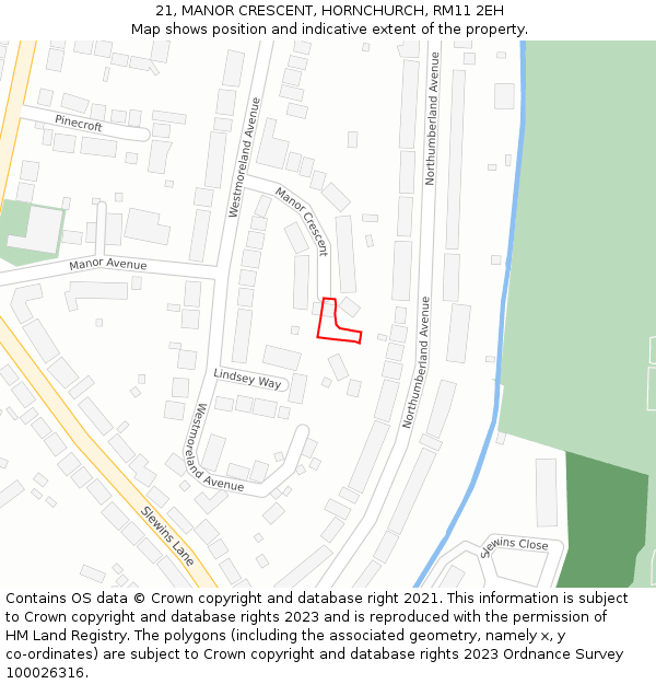 21, MANOR CRESCENT, HORNCHURCH, RM11 2EH: Location map and indicative extent of plot