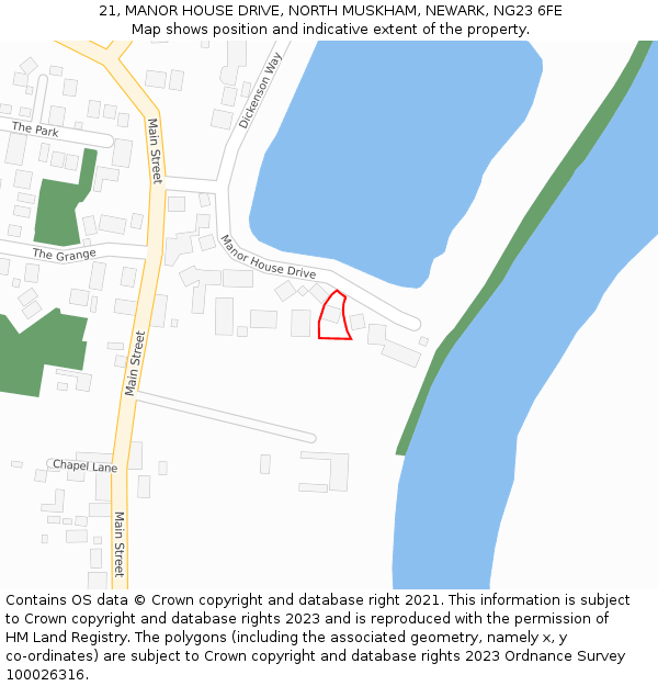 21, MANOR HOUSE DRIVE, NORTH MUSKHAM, NEWARK, NG23 6FE: Location map and indicative extent of plot