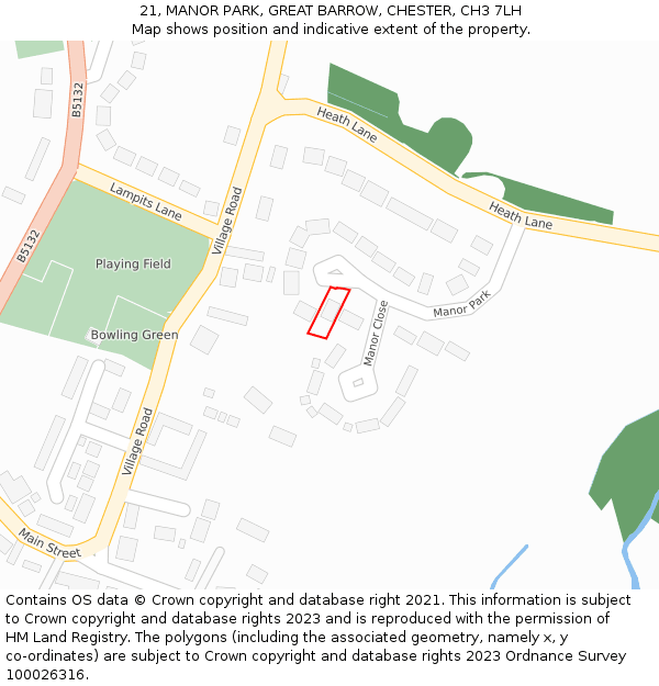 21, MANOR PARK, GREAT BARROW, CHESTER, CH3 7LH: Location map and indicative extent of plot