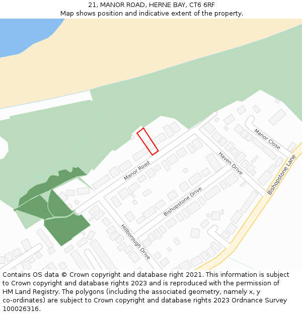 21, MANOR ROAD, HERNE BAY, CT6 6RF: Location map and indicative extent of plot