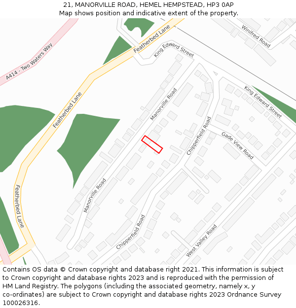 21, MANORVILLE ROAD, HEMEL HEMPSTEAD, HP3 0AP: Location map and indicative extent of plot