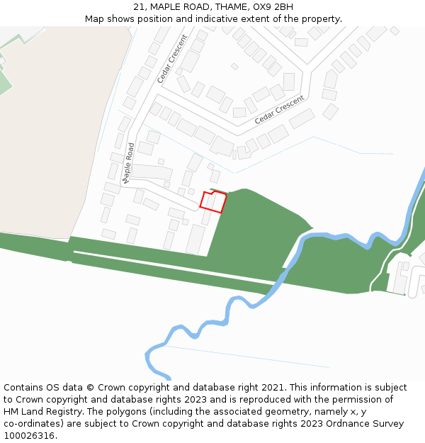 21, MAPLE ROAD, THAME, OX9 2BH: Location map and indicative extent of plot