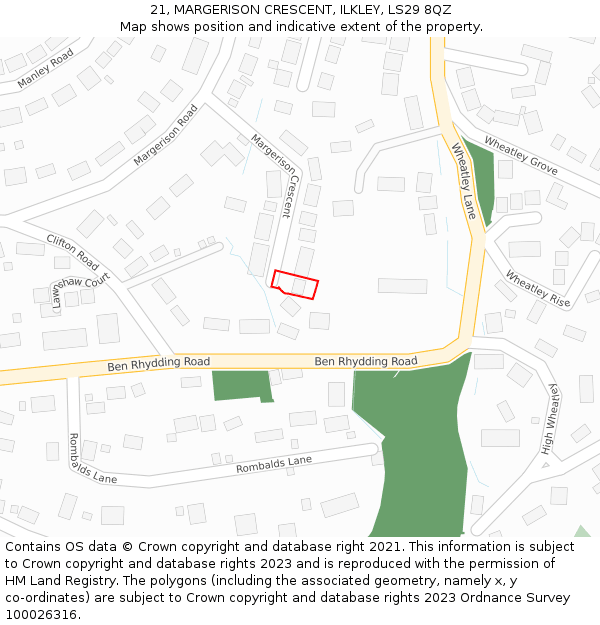 21, MARGERISON CRESCENT, ILKLEY, LS29 8QZ: Location map and indicative extent of plot