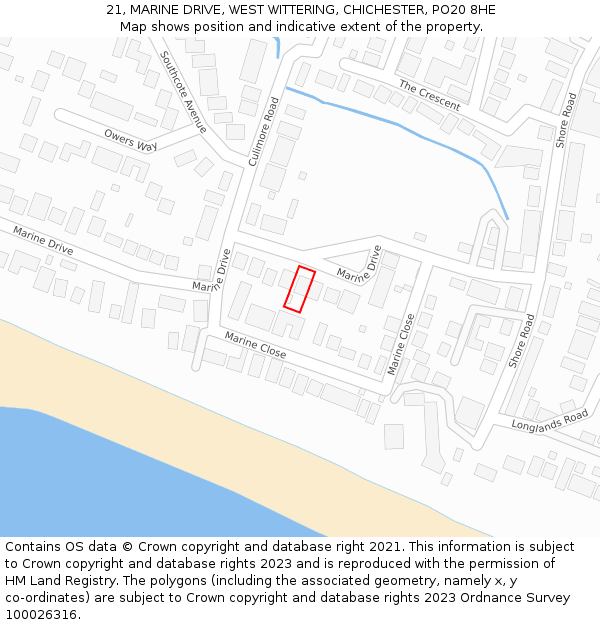 21, MARINE DRIVE, WEST WITTERING, CHICHESTER, PO20 8HE: Location map and indicative extent of plot