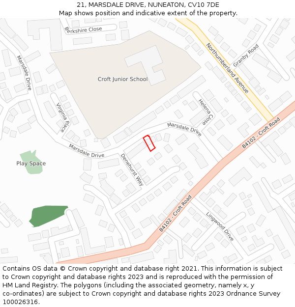 21, MARSDALE DRIVE, NUNEATON, CV10 7DE: Location map and indicative extent of plot