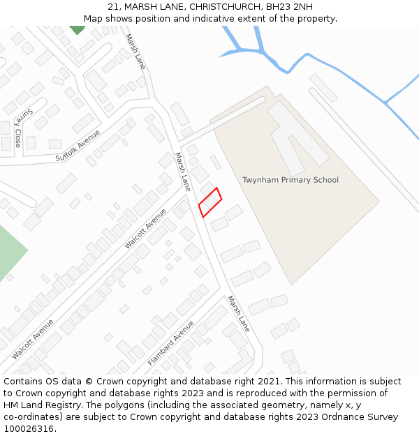 21, MARSH LANE, CHRISTCHURCH, BH23 2NH: Location map and indicative extent of plot