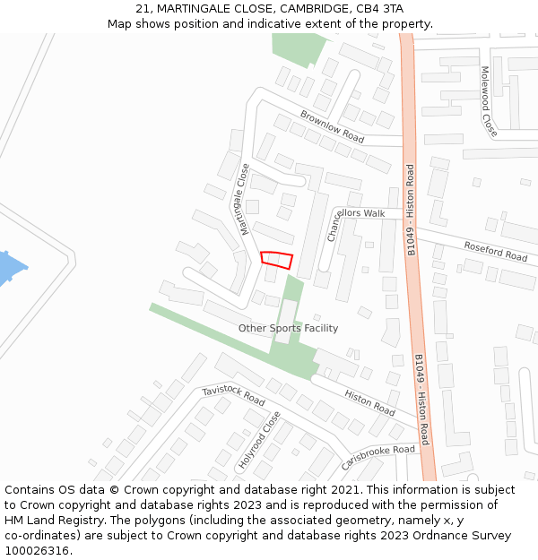 21, MARTINGALE CLOSE, CAMBRIDGE, CB4 3TA: Location map and indicative extent of plot