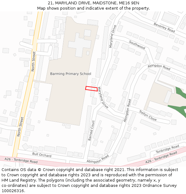 21, MARYLAND DRIVE, MAIDSTONE, ME16 9EN: Location map and indicative extent of plot