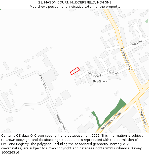 21, MASON COURT, HUDDERSFIELD, HD4 5NE: Location map and indicative extent of plot