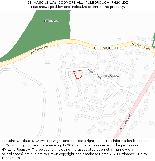 21, MASONS WAY, CODMORE HILL, PULBOROUGH, RH20 1DZ: Location map and indicative extent of plot