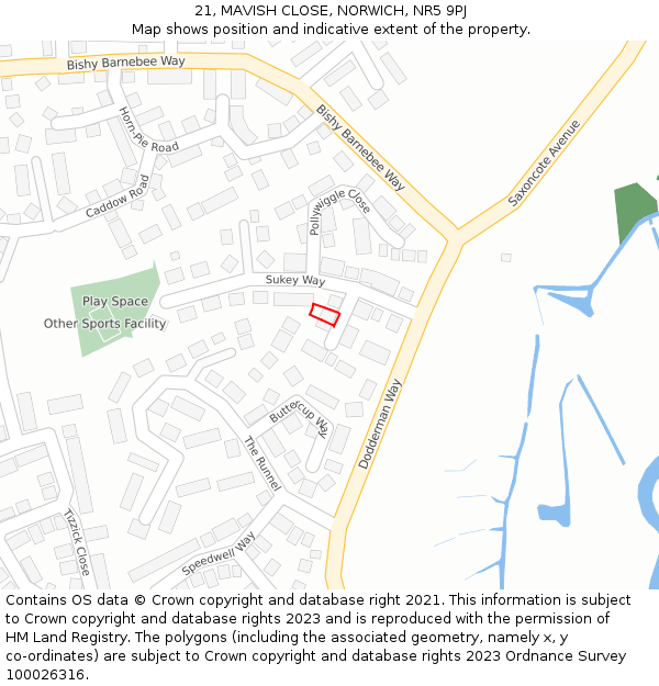 21, MAVISH CLOSE, NORWICH, NR5 9PJ: Location map and indicative extent of plot