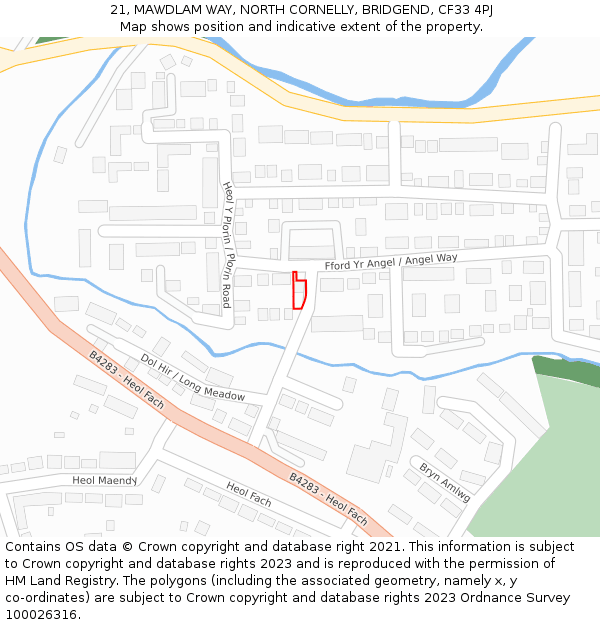21, MAWDLAM WAY, NORTH CORNELLY, BRIDGEND, CF33 4PJ: Location map and indicative extent of plot